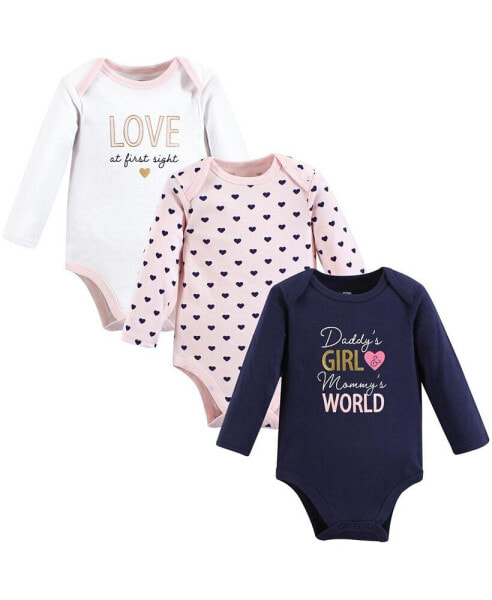 Baby Girls Cotton Long-Sleeve Bodysuits, Love At First Sight, 3-Pack