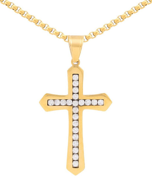 Men's Cubic Zirconia Cross 24" Pendant Necklace in Gold-Tone Ion-Plated Stainless Steel