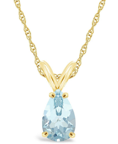 Macy's aquamarine (1 ct.t.w) Pendant Necklace in 14K Yellow Gold
