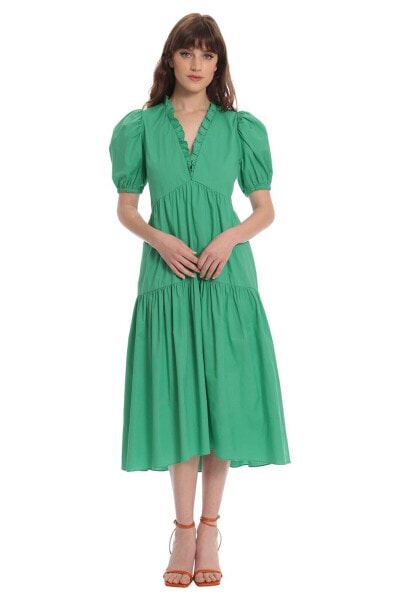 Платье Donna Morgan 292566 Women's Ruffle V-Neck Tiered Dress, Ming Green, Size 2.