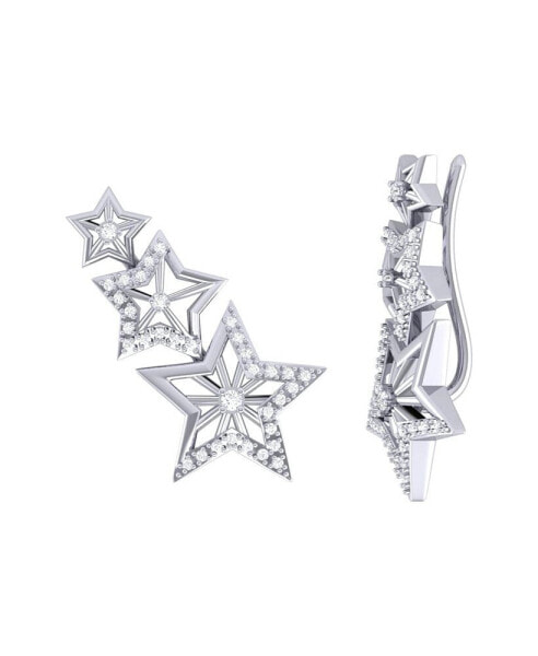 Starburst Design Sterling Silver Diamond Women Ear Climbers