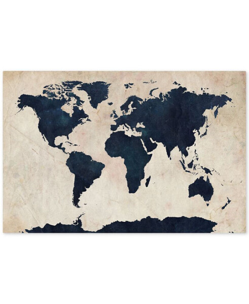 Картина на холсте Trademark Global Michael Tompsett 'Карта мира - Темно-синяя' - 47" х 30"
