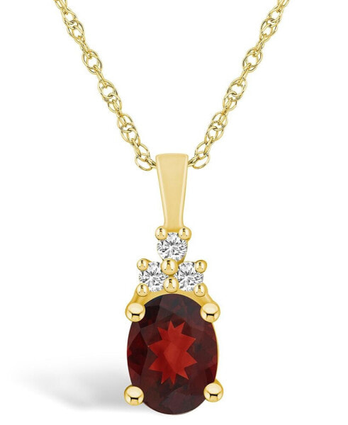 Garnet (1-1/2 Ct. T.W.) and Diamond (1/10 Ct. T.W.) Pendant Necklace in 14K Yellow Gold