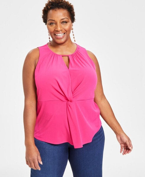 Plus Size Twist-Front Keyhole Sleeveless Top, Created for Macy's