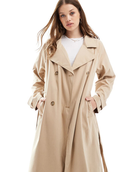 Hollister collared trench coat with belt in tan