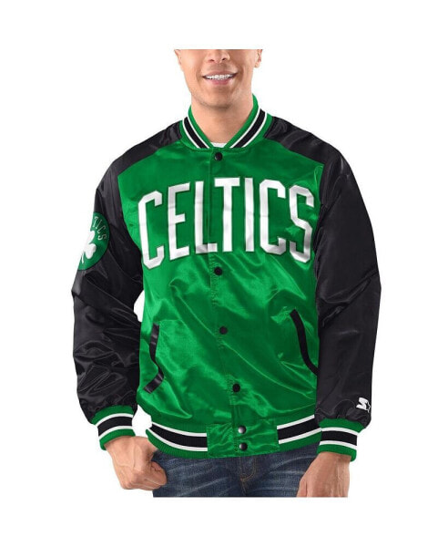 Men's Kelly Green, Black Boston Celtics Renegade Satin Full-Snap Varsity Jacket