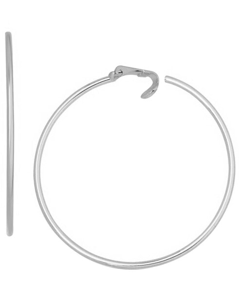 Silver Plated Large Clip-On Hoop Earrings, 2.16"