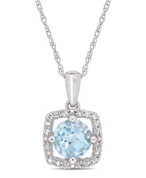 Macy's blue Topaz (1 ct. t.w.) and Diamond (1/10 ct. t.w.) Square Halo 17" Necklace in 10k White Gold