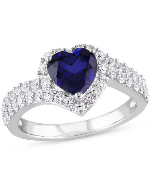 Lab-Grown Blue Sapphire (1-7/8 ct. t.w.) & Lab-Grown White Sapphire (1-7/8 ct. t.w.) Heart Swirl Ring in Sterling Silver