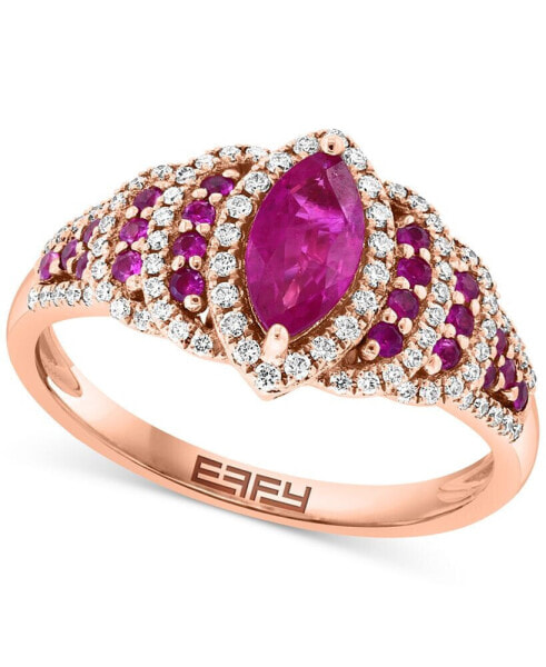 EFFY® Ruby (7/8 ct. t.w.) & Diamond (7/8 ct. t.w.) Marquise Halo Statement Ring in 14k Rose Gold