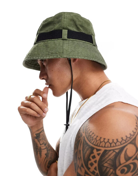 ASOS DESIGN bucket hat with contrast band in washed khaki