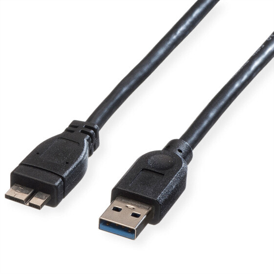 ROLINE USB 3.0 Cable, USB Type A M - USB Type Micro A M 2.0 m, 2 m, USB A, Micro-USB A, USB 3.2 Gen 1 (3.1 Gen 1), Male/Male, Black