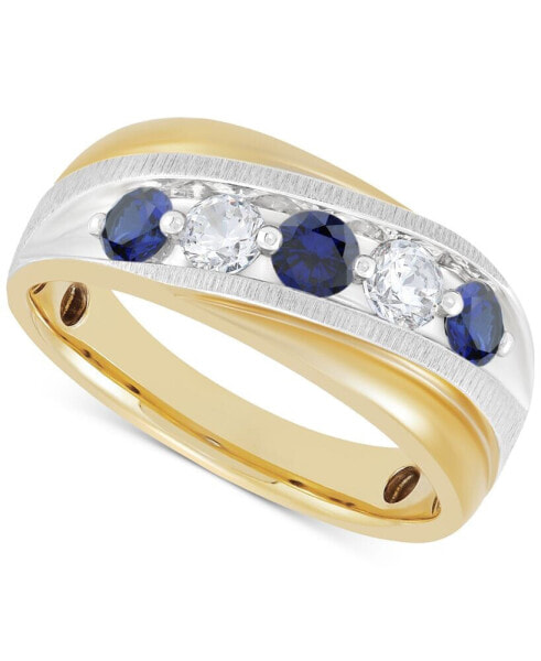 Men's Lab Grown Sapphire (3/4 ct. t.w.) & Lab Grown Diamond (3/8 ct. t.w.) Swirl Band in 10k Gold