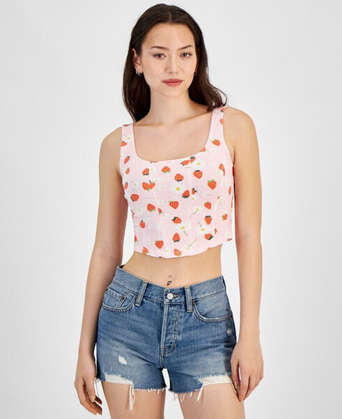 Juniors' Cropped Strawberry-Print Top