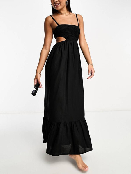 The Frolic emerald cut out maxi summer dress in black 