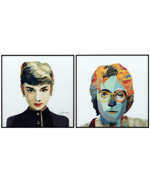 Audrey Homage to John Reverse Printed Art Glass Collection and Anodized Aluminum Frame Glass Wall Art, 24" x 24" x 1"