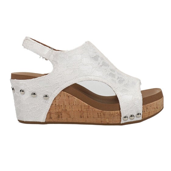 Corkys Carley Lace Studded Wedge Womens White Casual Sandals 30-5316-WHLC