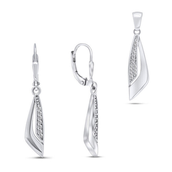 Shiny silver jewelry set SET204W (pendant, earrings)