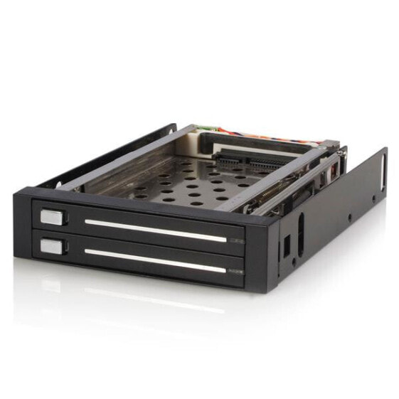 StarTech.com 2 Drive 2.5in Trayless Hot Swap SATA Mobile Rack Backplane, 8.89 cm (3.5"), Bezel panel, 2.5", Serial ATA, Serial ATA II, Serial ATA III, Black, Aluminium