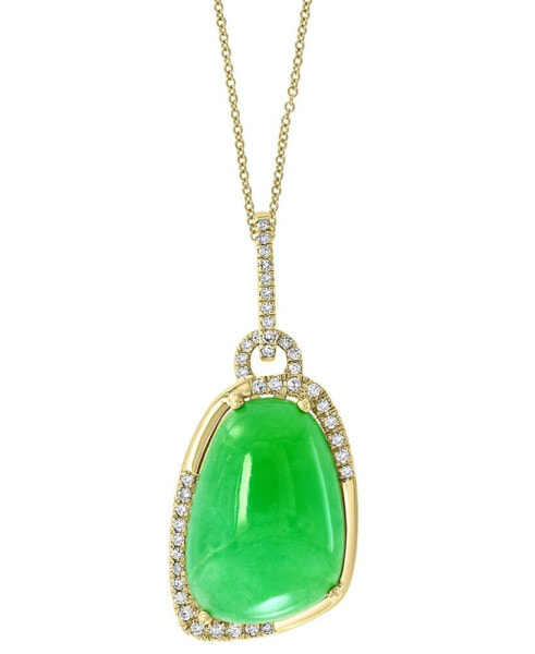 EFFY Collection eFFY® Dyed Green Jade (17x12mm) & Diamond (1/5 ct. t.w.) 18" Pendant Necklace in 14k Gold