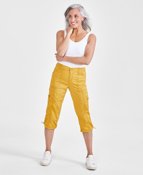 Petite Mid Rise Bungee-Hem Capri Pants, Created for Macy's