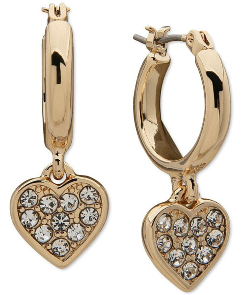 Gold-Tone Pavé Heart Charm Hoop Earrings