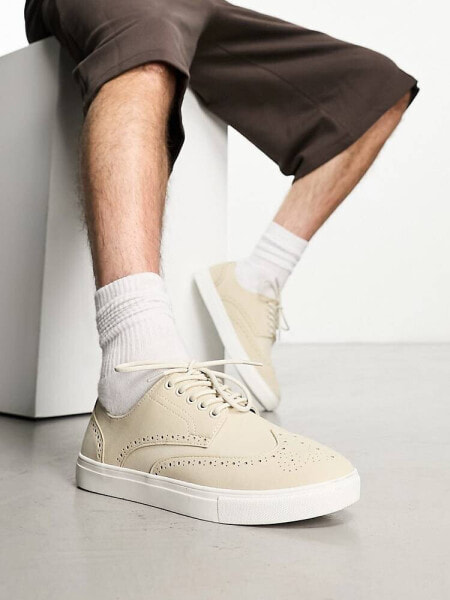 ASOS DESIGN lace up brogue shoes in beige faux suede