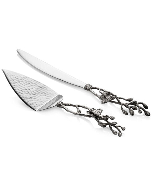 White Orchid Cake Knife and Server