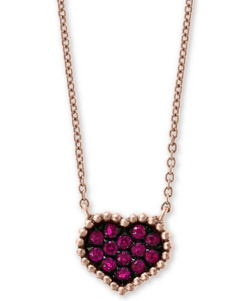 EFFY® Ruby (1/8 ct. t.w.) Heart 16" Pendant Necklace in 14k Rose Gold