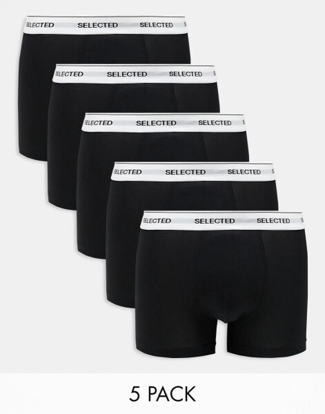 Selected Homme 5 pack trunks in black with waistband