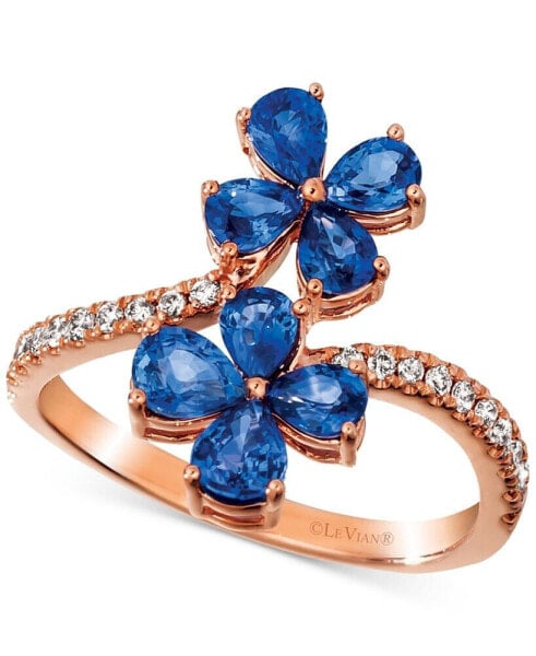 Blueberry Sapphire (1-1/2 ct. t.w.) & Nude Diamond (1/5 ct. t.w.) Flower Statement Ring in 14k Rose Gold