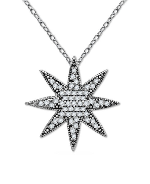 Cubic Zirconia Pavé Star Pendant Necklace in Sterling Silver, 16" + 2" extender