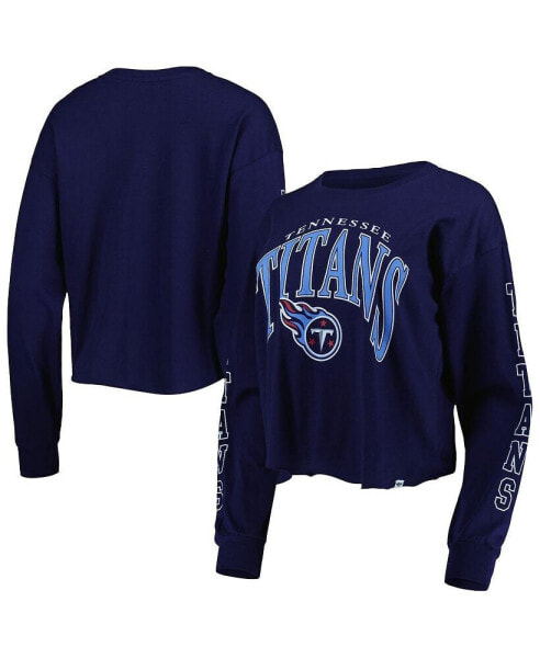 Women's Navy Tennessee Titans Skyler Parkway Cropped Long Sleeve T-shirt