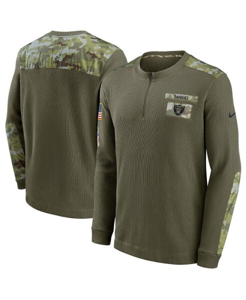 Men's Olive Las Vegas Raiders 2021 Salute To Service Henley Long Sleeve Thermal Top