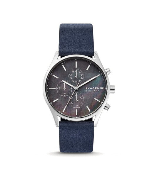 Skagen Armbanduhr Holst Chronograph Leder meerblau 42 mm SKW6653