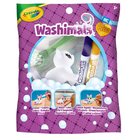 Crayola Washimals Фигурка для раскрашивания + Смываемые фломастеры + Щеточка для мытья