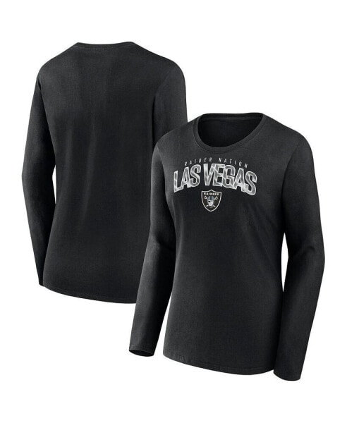 Women's Black Las Vegas Raiders Plus Size Measure Distance Scoop Neck Long Sleeve T-shirt