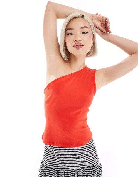 Weekday Cindy one shoulder top in red exclusive to ASOS