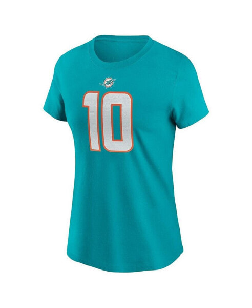 Women's Tyreek Hill Aqua Miami Dolphins Player Name and Number T-shirt