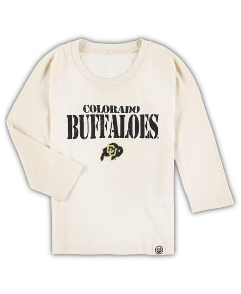 Toddler Boys and Girls Cream Distressed Colorado Buffaloes Stacked Logo Raglan Long Sleeve T-shirt