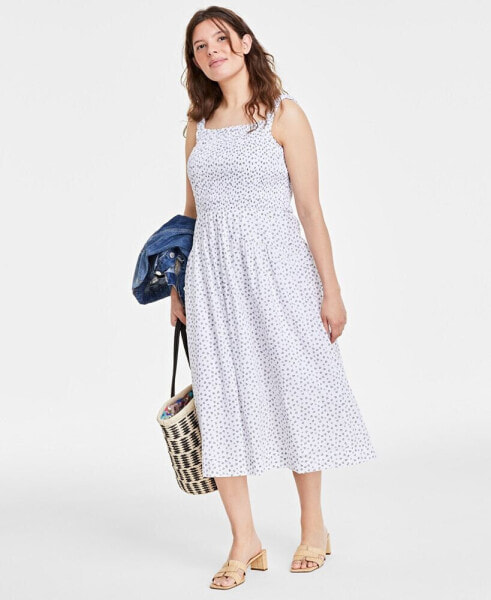 Women's Printed Smocked-Bodice Midi Dress, Created for Macy's