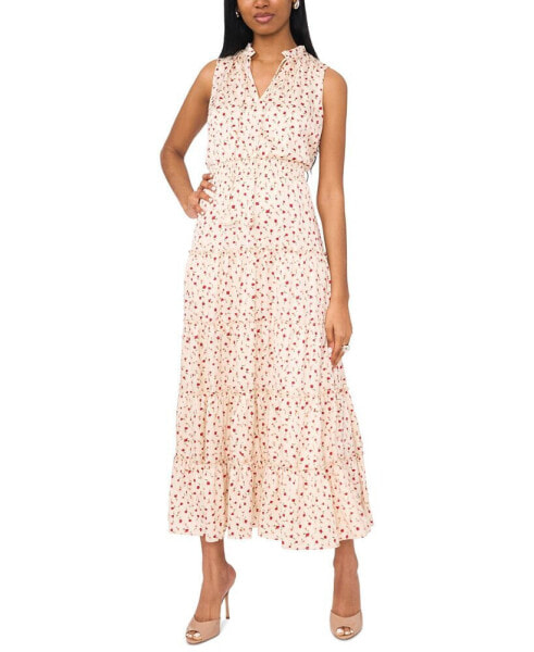 Women's Printed Tie-Neck Tiered Maxi Dress