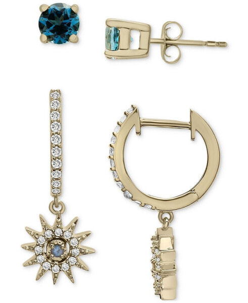2-Pc. Set London Blue Topaz (1/3 ct. t.w.) & Lab-grown White Sapphire (3/8 ct. t.w.) Stud and Dangle Hoop Earrings in 14k Gold-Plated Sterling Silver