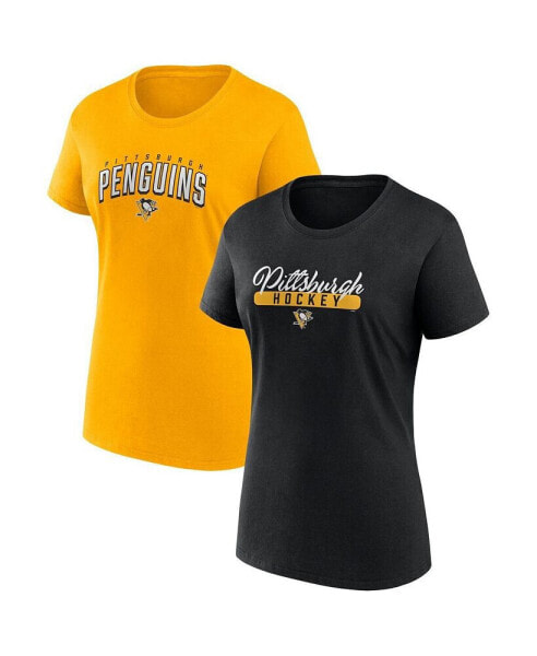 Women's Black, Gold Pittsburgh Penguins Two-Pack Fan T-shirt Set