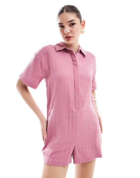 ASOS DESIGN shirt romper playsuit in mauve