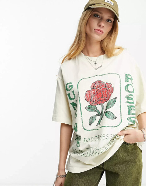 ASOS DESIGN oversized t-shirt with guns n roses license graphic in stone