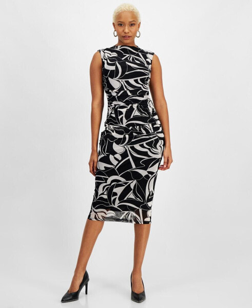 Women's Geo-Print Mesh Mock-Neck Dress, Created for Macy's