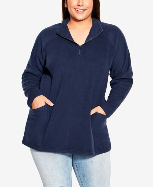 Plus Size Polar Fleece Pocket Tunic Top