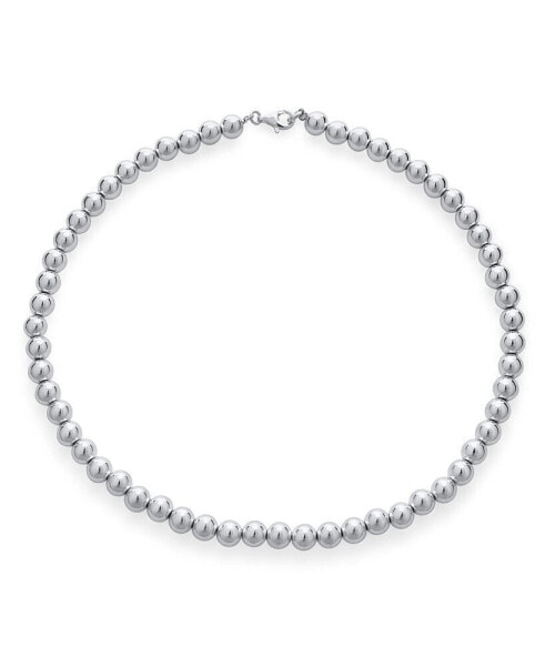 Classic Simple Plain Hand Strung 8MM Round .925 Sterling Silver Ball Bead Strand Necklace For Women Shinny Polished 18 Inch