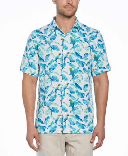 Men's Big & Tall Tropical Parrot Print Short Sleeve Shirt